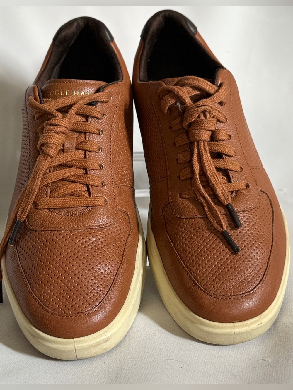 Cole Haan Men's Grand Crosscourt Modern Perforated Tan Leather Tennis Sneakers S